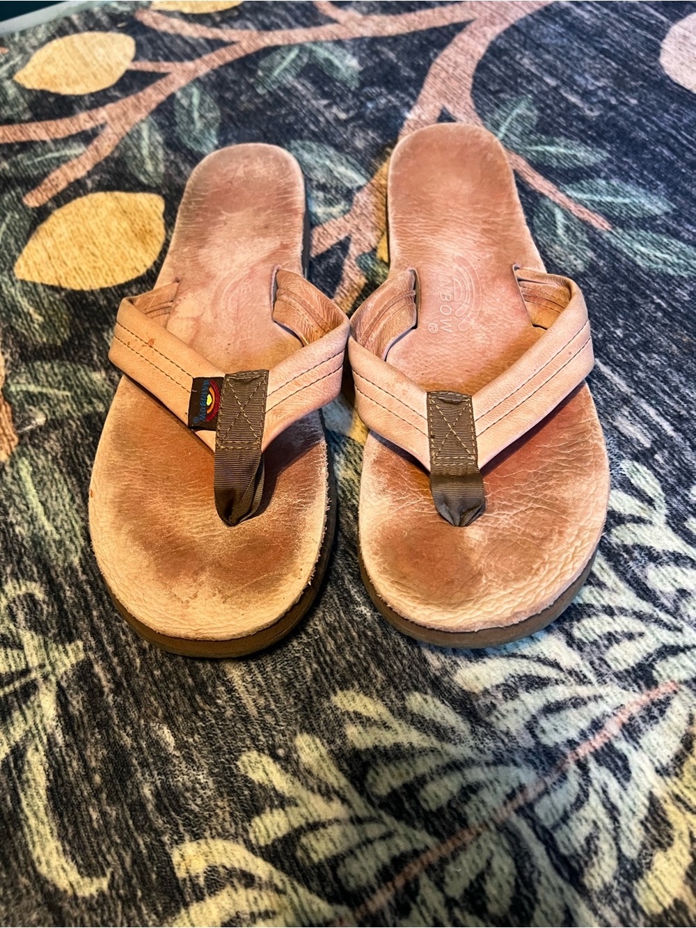 Rainbow Women's Pink Leather Flip Flop Sandals with Arch Support